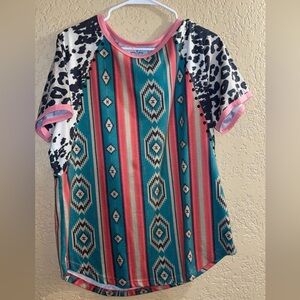 Aztec cow print crazy train top large